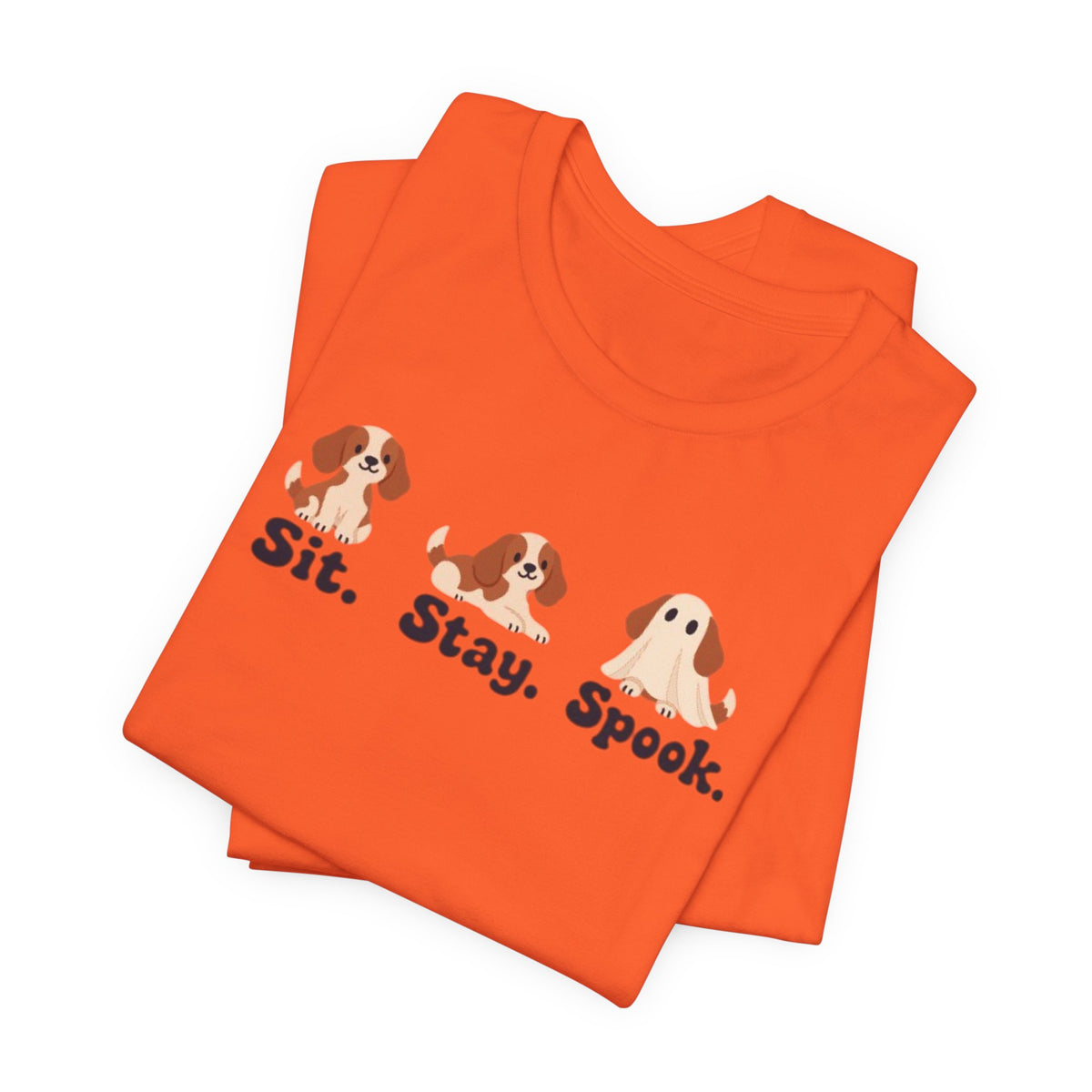 Halloween Dog Tee — "Sit. Stay. Spook." Cute Puppy Ghost Graphic Shirt