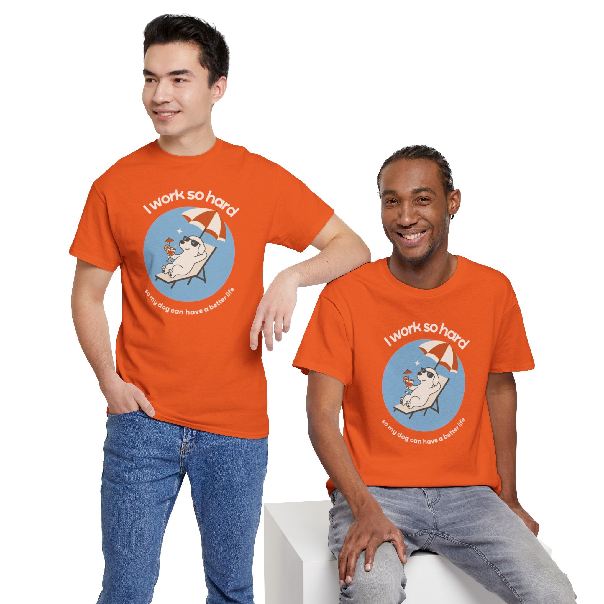 I Work So Hard Tee — Funny Dog Relaxing on Beach Graphic T‑Shirt