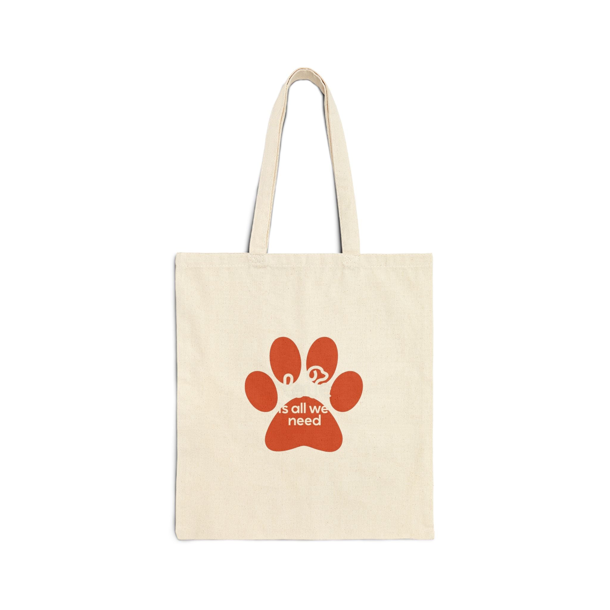 Tote Bag — Orange Paw Print "Love is all we need" Cotton Canvas Tote