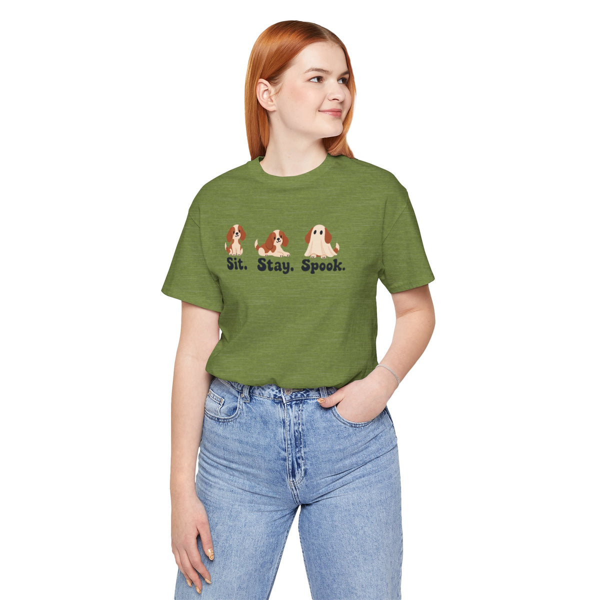 Halloween Dog Tee — "Sit. Stay. Spook." Cute Puppy Ghost Graphic Shirt