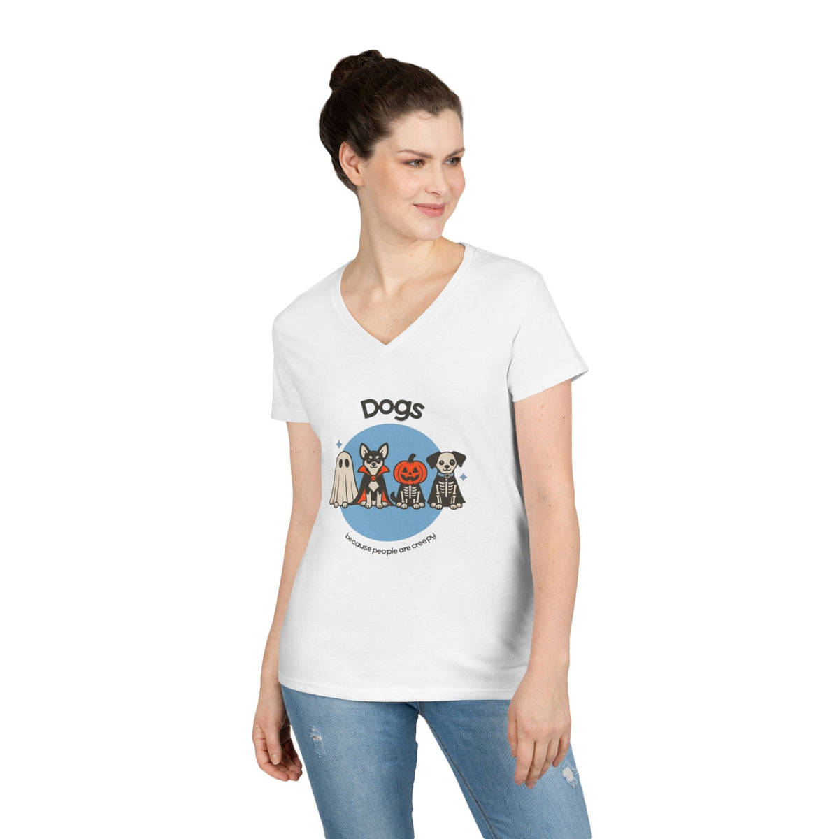 Halloween Dogs V-Neck Tee — Cute Dog Costume Graphic Shirt
