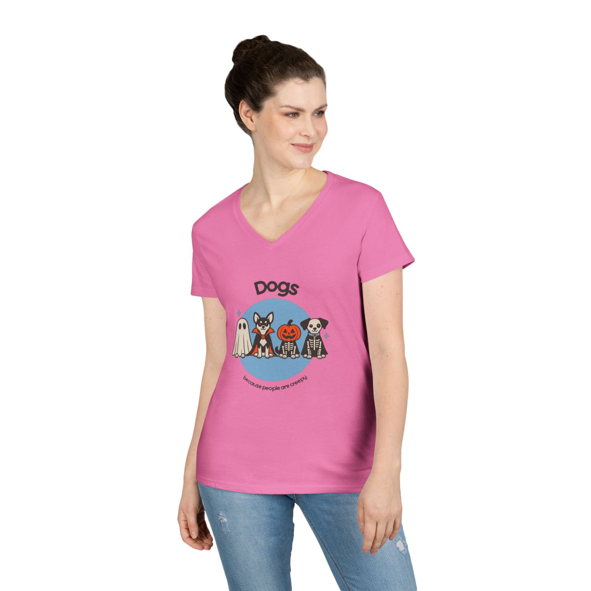 Halloween Dogs V-Neck Tee — Cute Dog Costume Graphic Shirt
