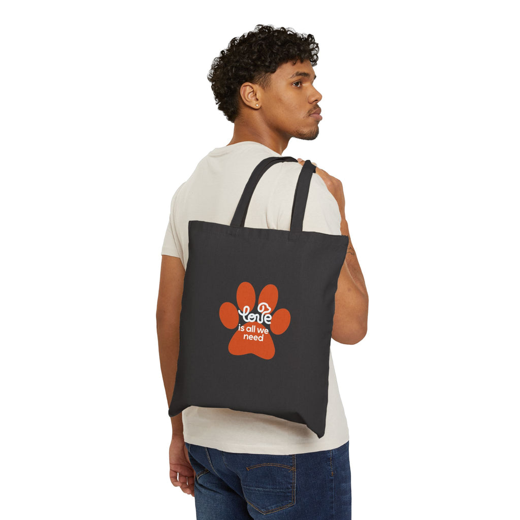 Tote Bag — Orange Paw Print "Love is all we need" Cotton Canvas Tote