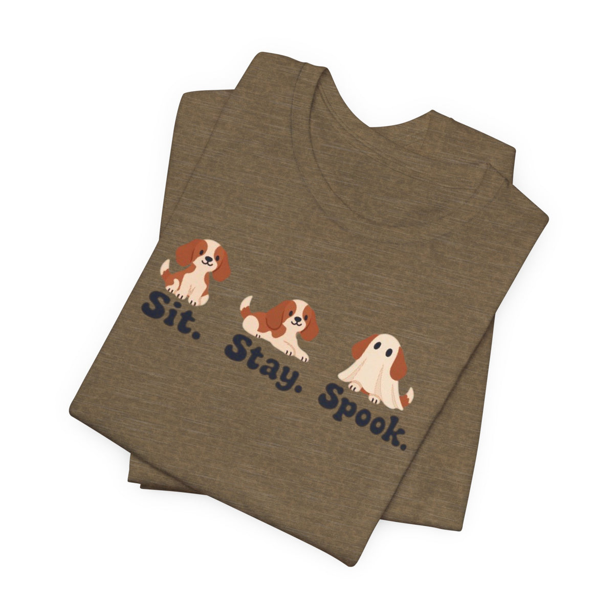 Halloween Dog Tee — "Sit. Stay. Spook." Cute Puppy Ghost Graphic Shirt