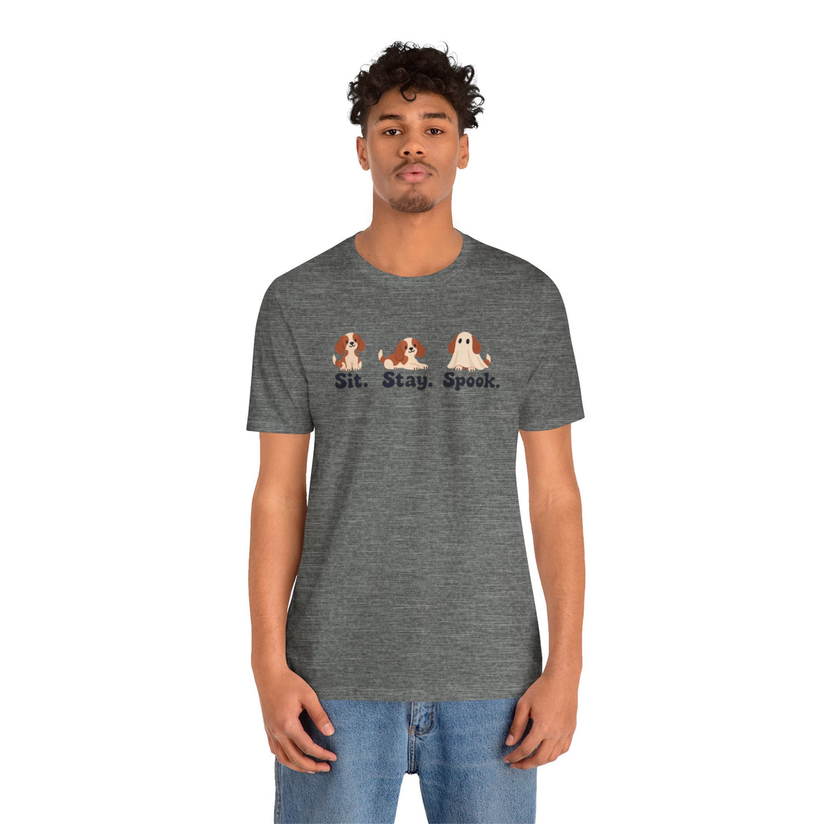 Halloween Dog Tee — "Sit. Stay. Spook." Cute Puppy Ghost Graphic Shirt