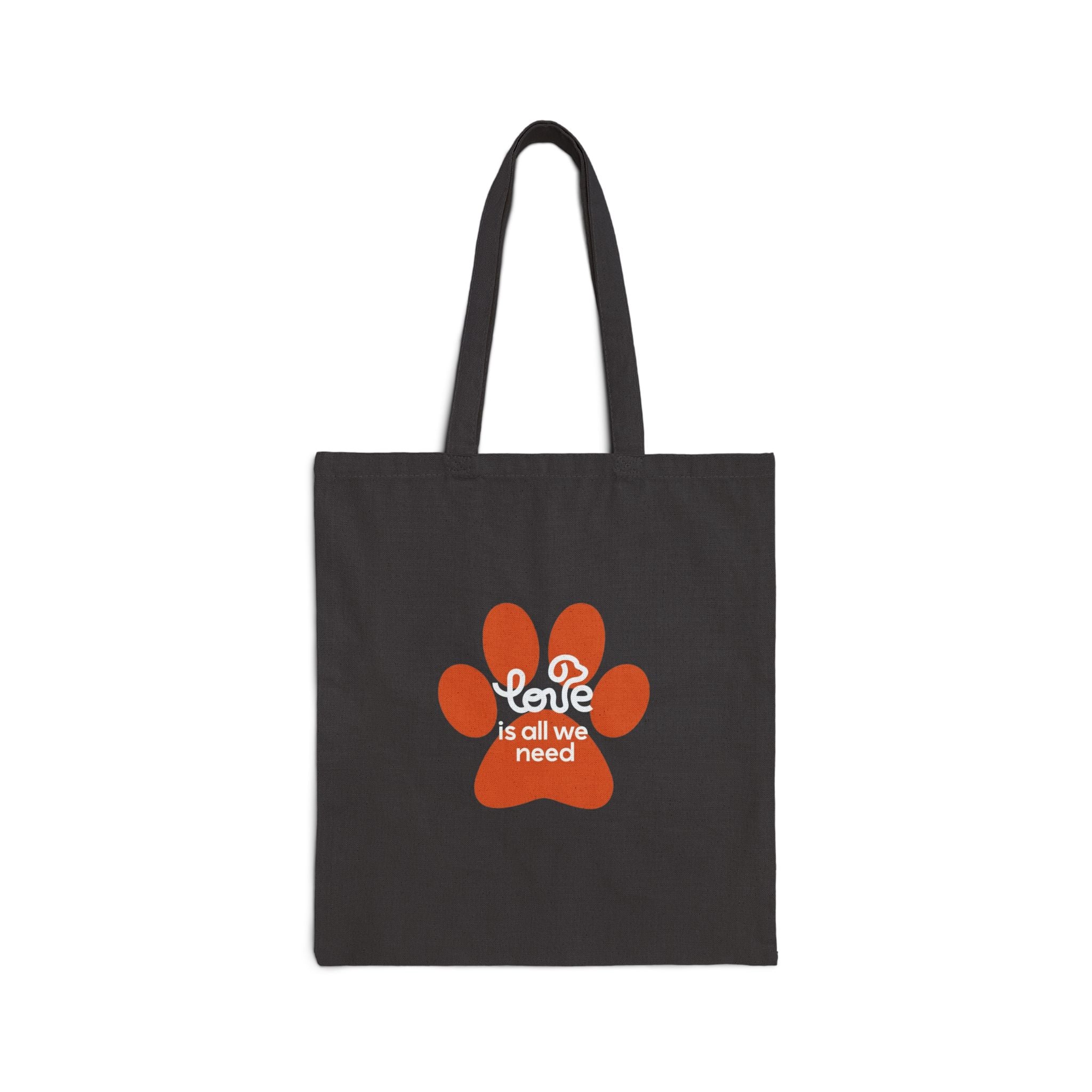 Tote Bag — Orange Paw Print "Love is all we need" Cotton Canvas Tote