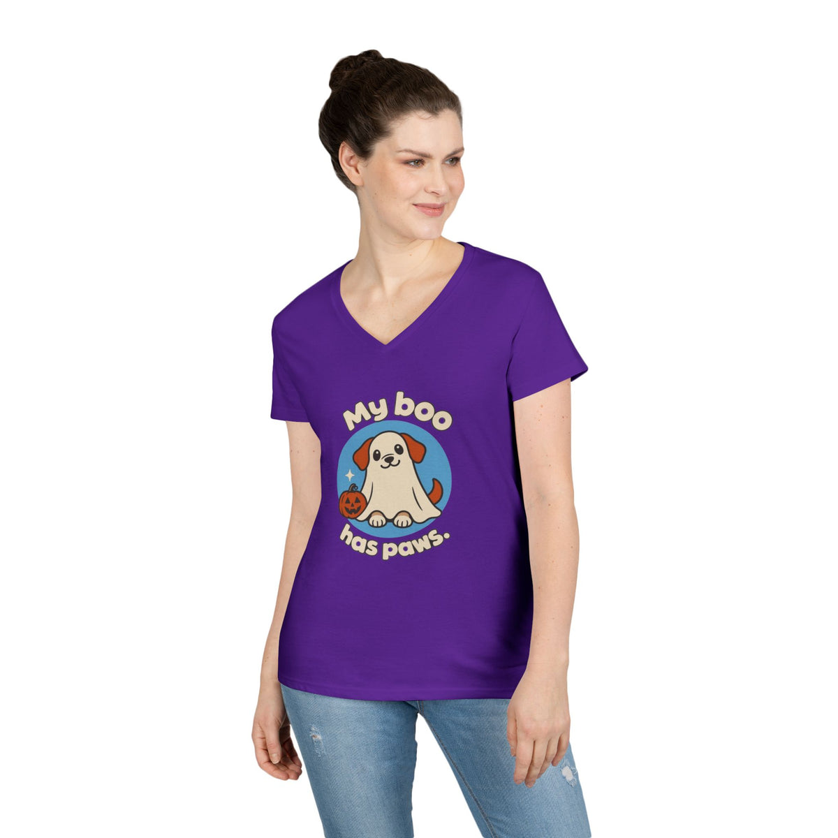 My Boo Has Paws Dog Lover V-Neck T-Shirt