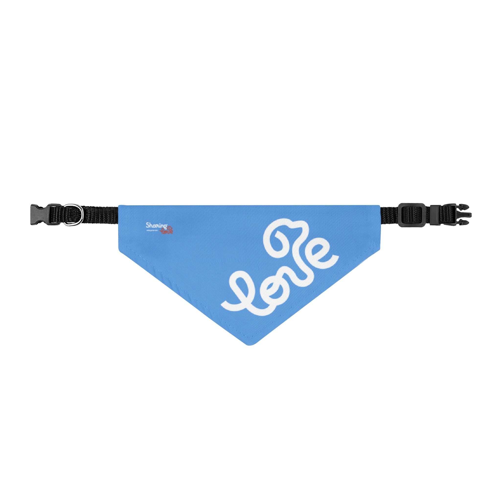 Clip-on Pet Bandana — Blue 'LOVE' Script Dog Collar Accessory