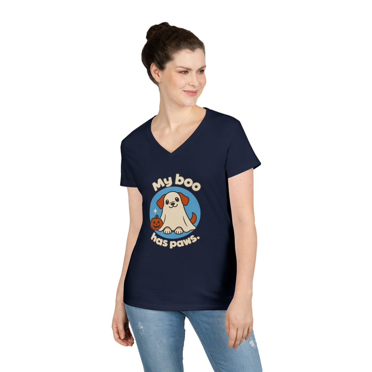My Boo Has Paws Dog Lover V-Neck T-Shirt