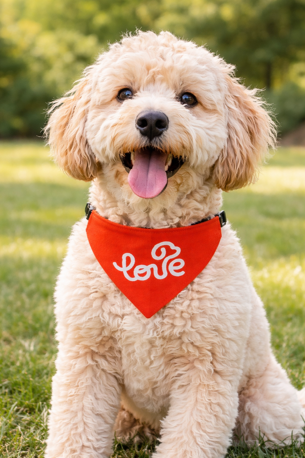 Clip-On Pet Bandana — Orange "Love" Dog Collar Accessory