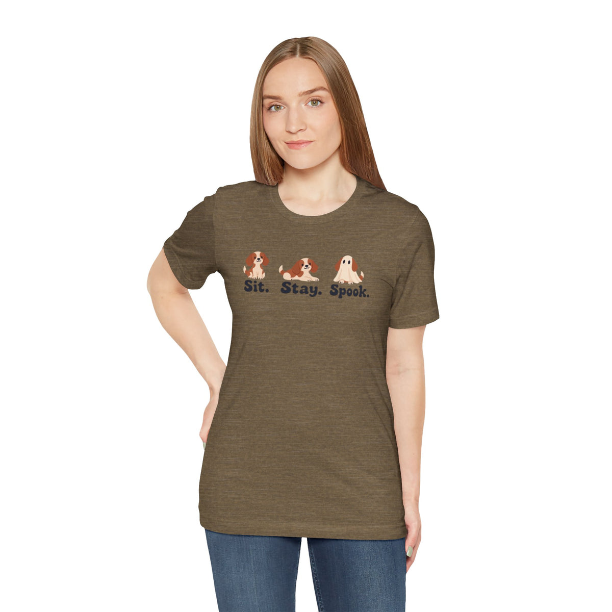 Halloween Dog Tee — "Sit. Stay. Spook." Cute Puppy Ghost Graphic Shirt
