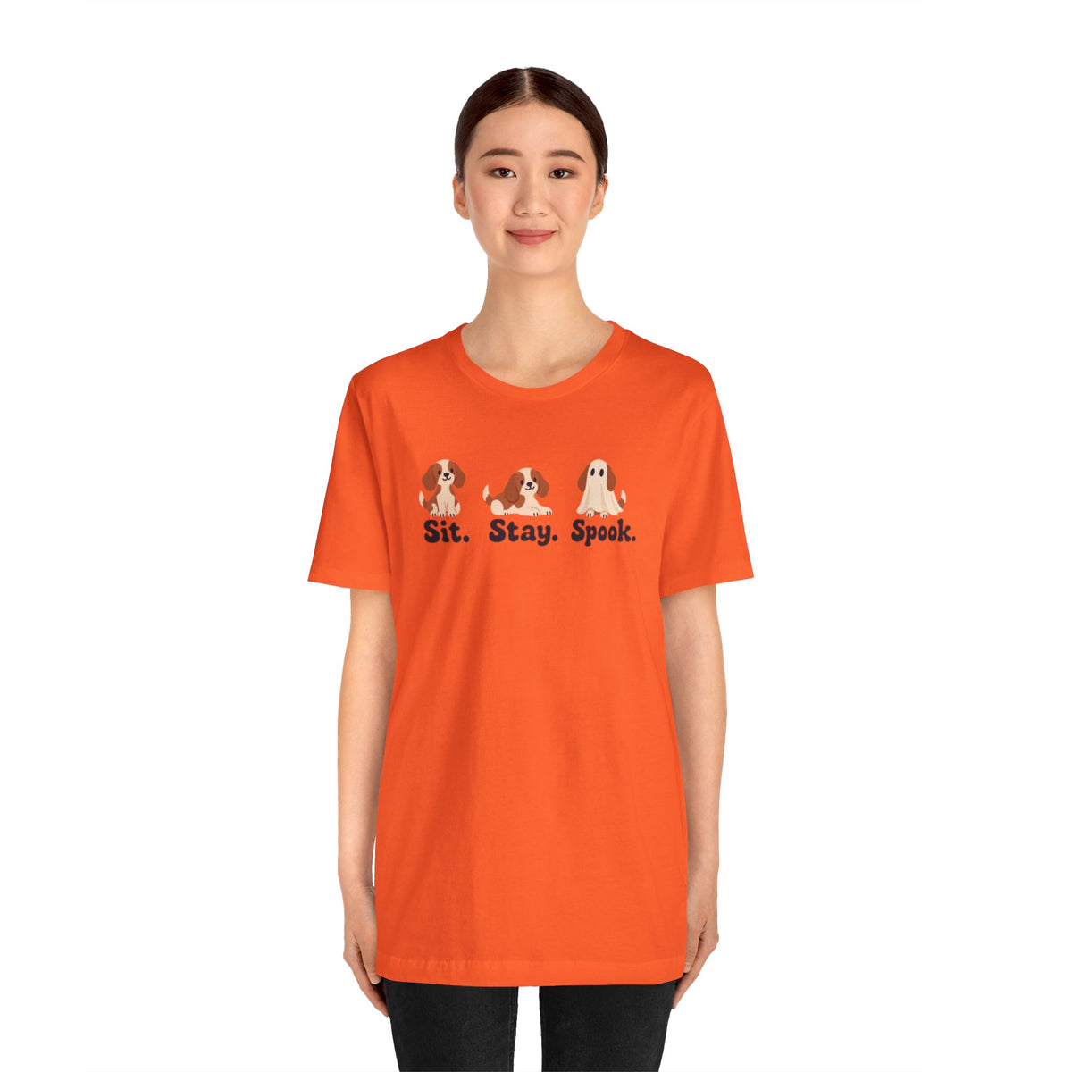 Halloween Dog Tee — "Sit. Stay. Spook." Cute Puppy Ghost Graphic Shirt