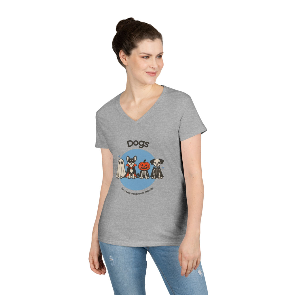 Halloween Dogs V-Neck Tee — Cute Dog Costume Graphic Shirt