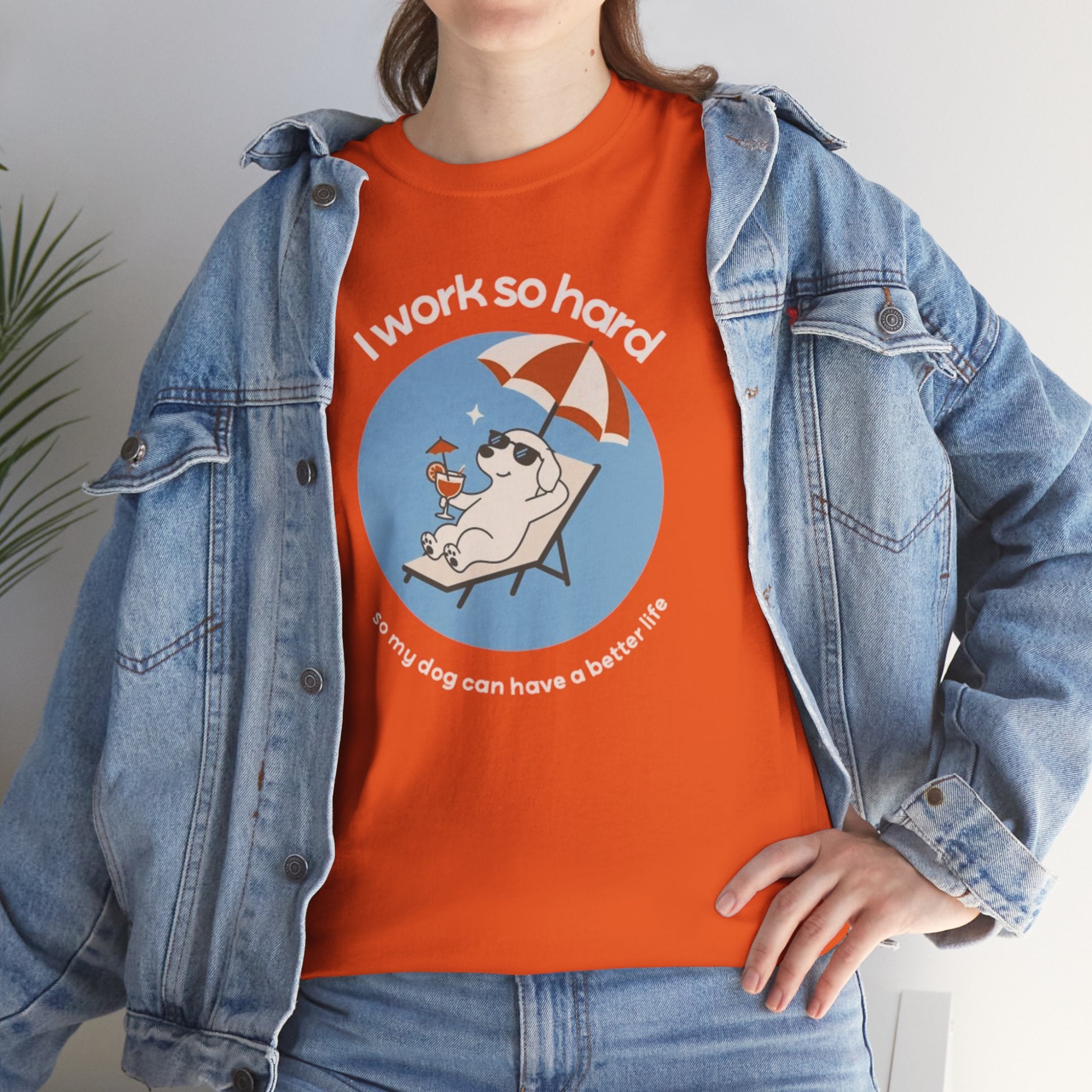 I Work So Hard Tee — Funny Dog Relaxing on Beach Graphic T‑Shirt