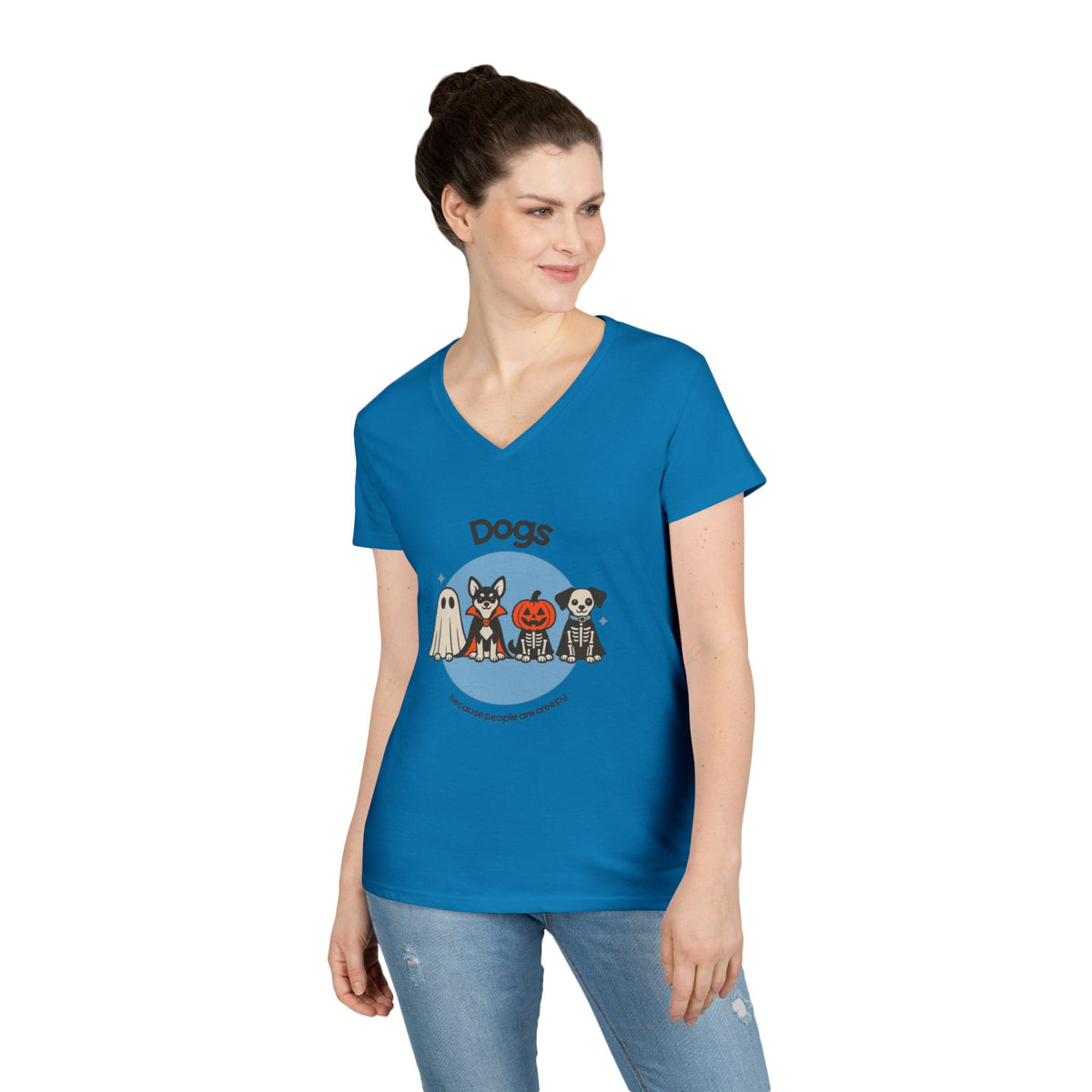 Halloween Dogs V-Neck Tee — Cute Dog Costume Graphic Shirt