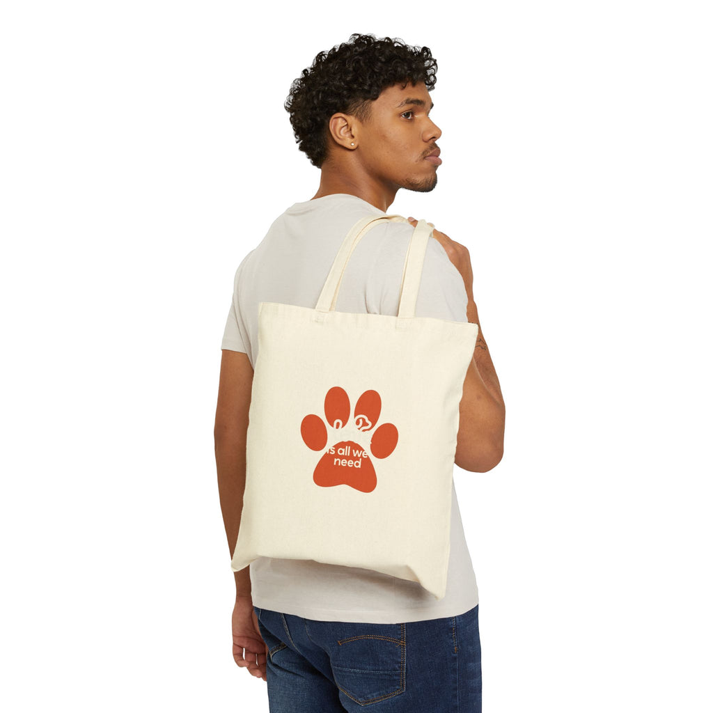 Tote Bag — Orange Paw Print "Love is all we need" Cotton Canvas Tote